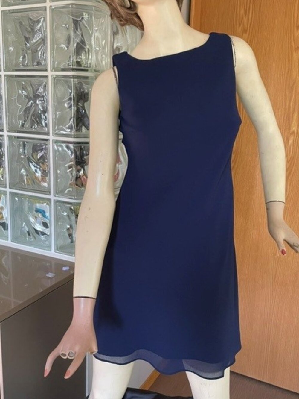 Vtg. ALGO PETITE - SLEEVELESS TAILORED SHORT SHEATH Navy Blue Size 2 LIKE NEW